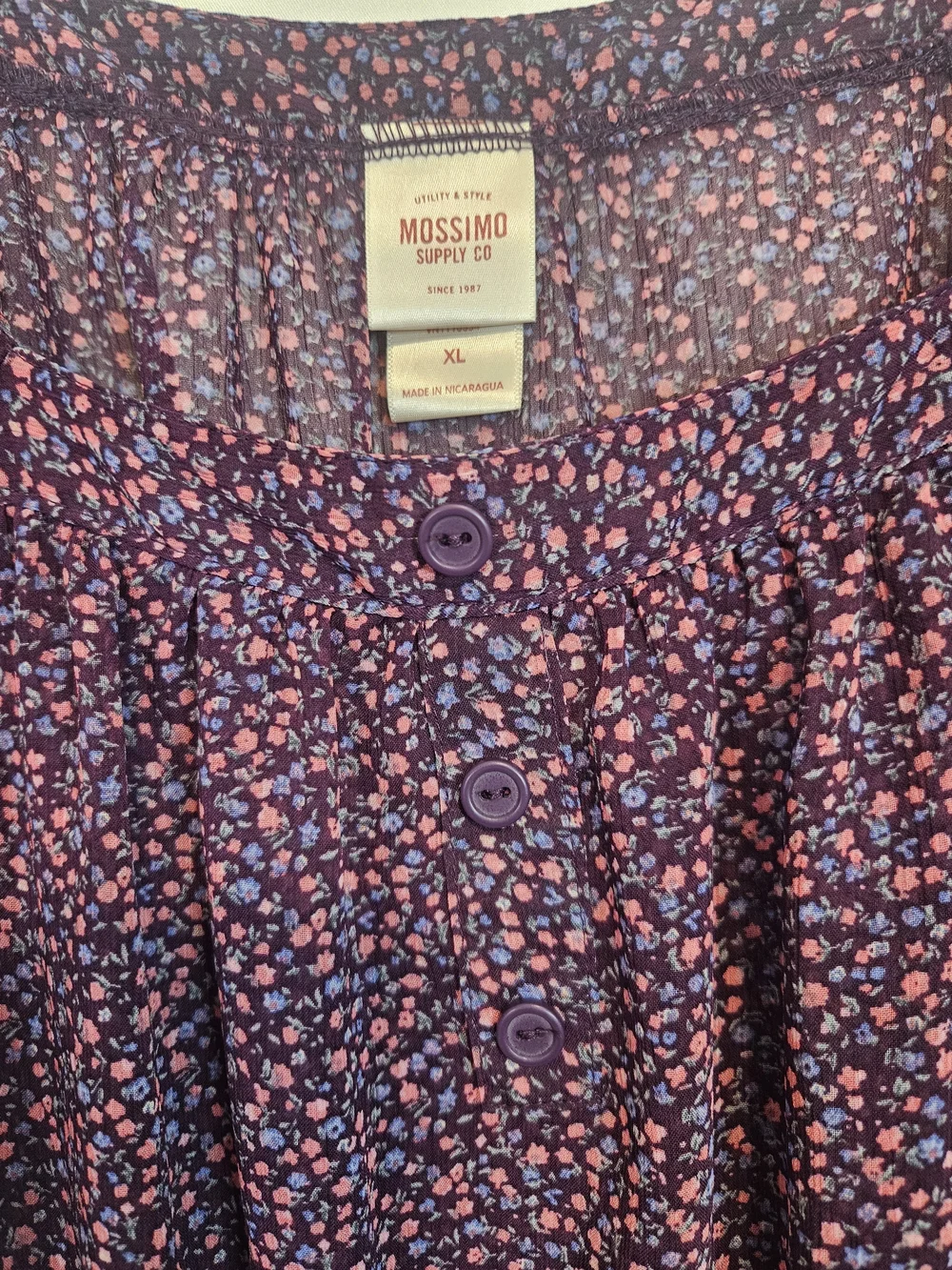 Mossimo Supply Co. Purple and Pink Floral Puff Sleeve Blouse
